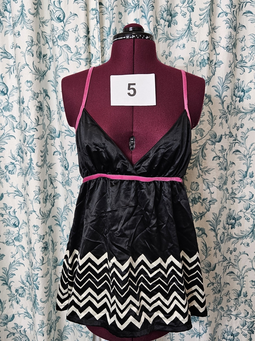 Missoni Black Tank Top with Pink Trim and Cream Zigzag Hem